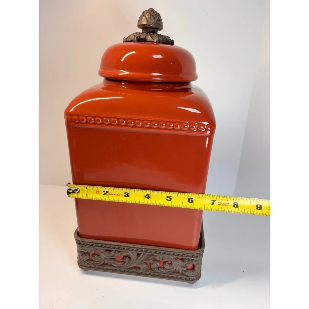 3 Piece Canister GG Collection Tuscan Red Scroll Metal Bases European Charm